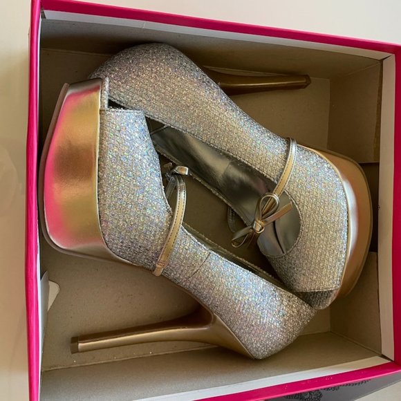 size 10 Mix No6 Glitter High Heels Peep Toe - Picture 1 of 10
